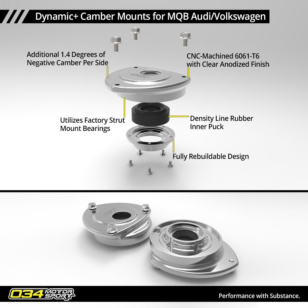 034 Motorsport - DYNAMIC+ Front Camber Mounts - VW MK7 & 7.5 Golf - 034-601-1013