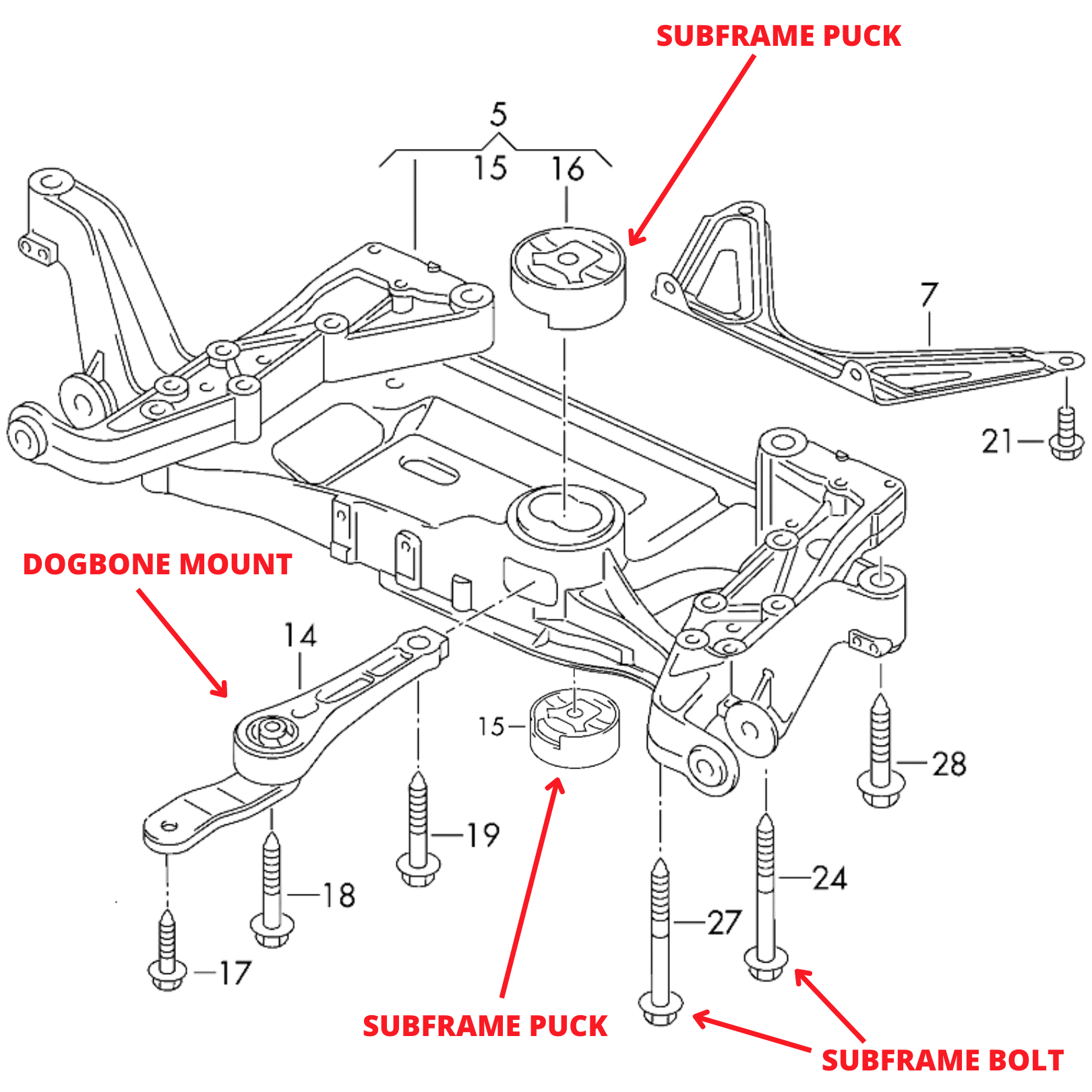 VAG ALUMINIUM SUBFRAME UPGRADE - GENUINE - VW MK7 & 7.5 GOLF GTI & R